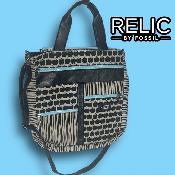 RELIC Apple Print Large Tote Shoulder Bag Handbag Purse Black - Picture 1 of 14